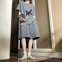 ストライプ パジャマ スウェット 着用 可能 コットン 半袖 ショート パンツ パジャマ セット 女性用 夏 2025 韓国 ストライプ 大きいサイズ ホームウ...