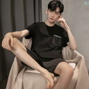 ストライプ パジャマ スウェット フェン テンカン パジャマ メンズ 綿 薄手 夏 半袖 ショート パンツ ツーピース セット 2025 ホーム 服 スーツ