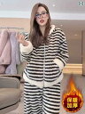 パジャマ セット スウェット 冬 な ストライプの の フード付きの ホーム 服の スーツ 女性は 暖かい 厚手 コーラル フリース パジャマ ツーピース