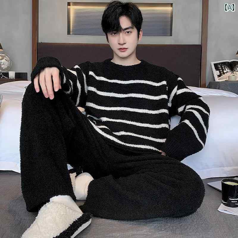 パジャマ　セット　スウェット キャットマン ハーフ エッジ ベルベット メンズ パジャマ 秋冬 2024 コ..