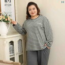 パジャマ セット スウェット レディース パジャマ 春秋 綿 長袖 プルオーバー 大きめ サイズ ゆったり 200ポンド 太い mm ストライプ ホーム 服 ス...