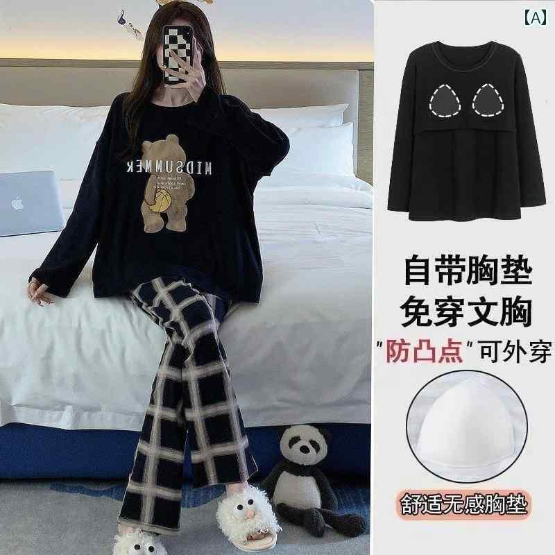 パジャマ　セット　スウェット 春秋 女性用 パッド入り パジャマ 綿の 長袖 韓国 かわいい 学生用 アウターウェア カジュアル スーツ ホームウェア