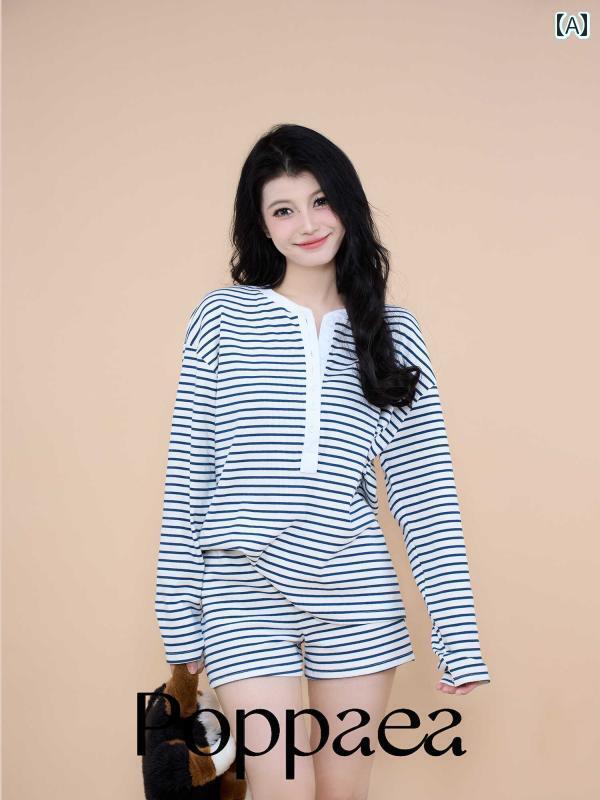 パジャマ　セット　スウェット Poppaea p 85 ストライプ 長袖 Tシャツ スーツ レディース 秋 カジュア..