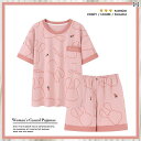 半袖 半ズボン パジャマ Langsha パジャマ レディース 夏 綿 薄手 半袖 ショート パンツ かわいい レジャー 外出 家 着 ツーピース セット