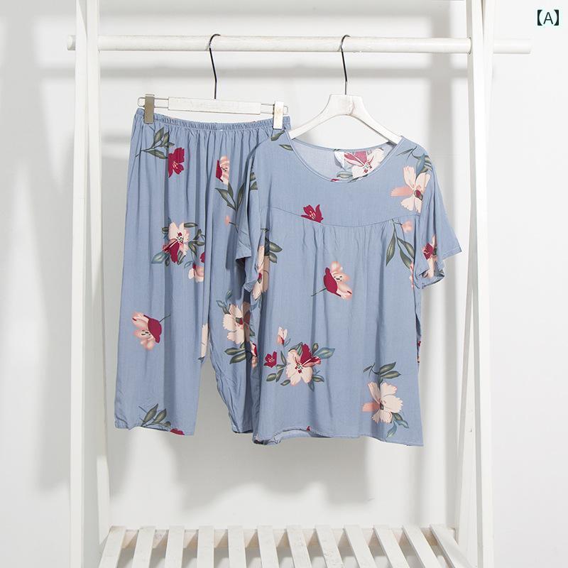 半袖　半ズボン　パジャマ コットンシルク 夏 マザー パジャマ 女性 大きめ サイズ 200 斤 薄手 半袖 ..