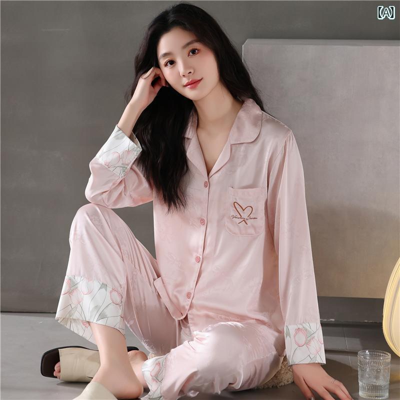 シルク　パジャマ　レディース ラン シャ シルクパジャマ レディース 春夏 2025 冷感 長袖 ズボン 高級 シルク ホームウェア スーツ
