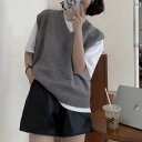 タンクトップ レディース ノースリーブ 厳選 綿糸 韓国 Vネック 綿 100 % 糸 ベスト 女性用 風 厚手 グレー ウエスト コート プルオーバー