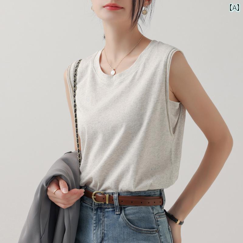 タンクトップ　レディース　ノースリーブ 女性用 夏用 ベスト トップス 大きいサイズ 脇の 胸を カバー 少し 太め スリミング 肉を 内側または 外側に 着用 ノースリーブの ゆったりした(4)