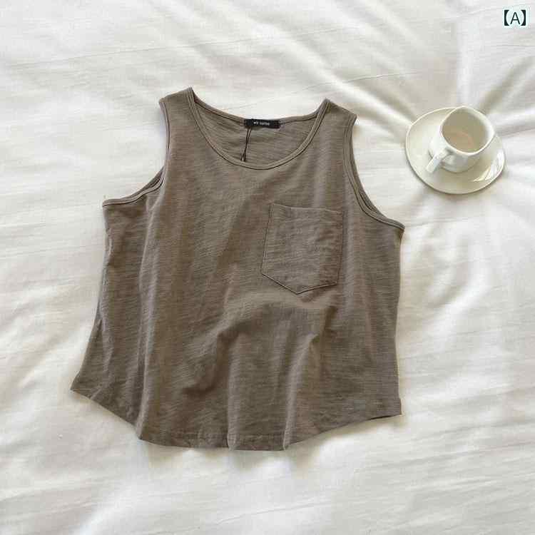 タンクトップ　レディース　ノースリーブ zdm 大きいサイズ 無地 ショート 小さい ポケット ノースリーブ ベスト レディース インナーウェア シングル ストラップ アウターウェア 夏 ゆったり トップス