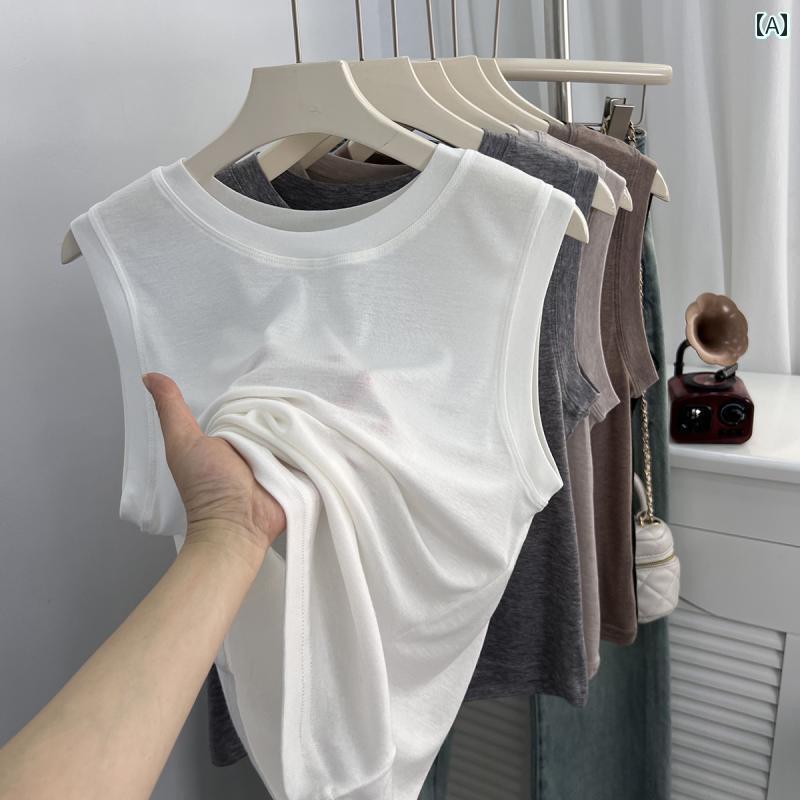 タンクトップ　レディース　ノースリーブ 特大 サイズ 300 斤 薄くて 柔らかい リヨセル ベスト。 女性用。 内側または 外側に 着用 して サイドの 胸を カバー。 ノースリーブ Tシャツ トップ。