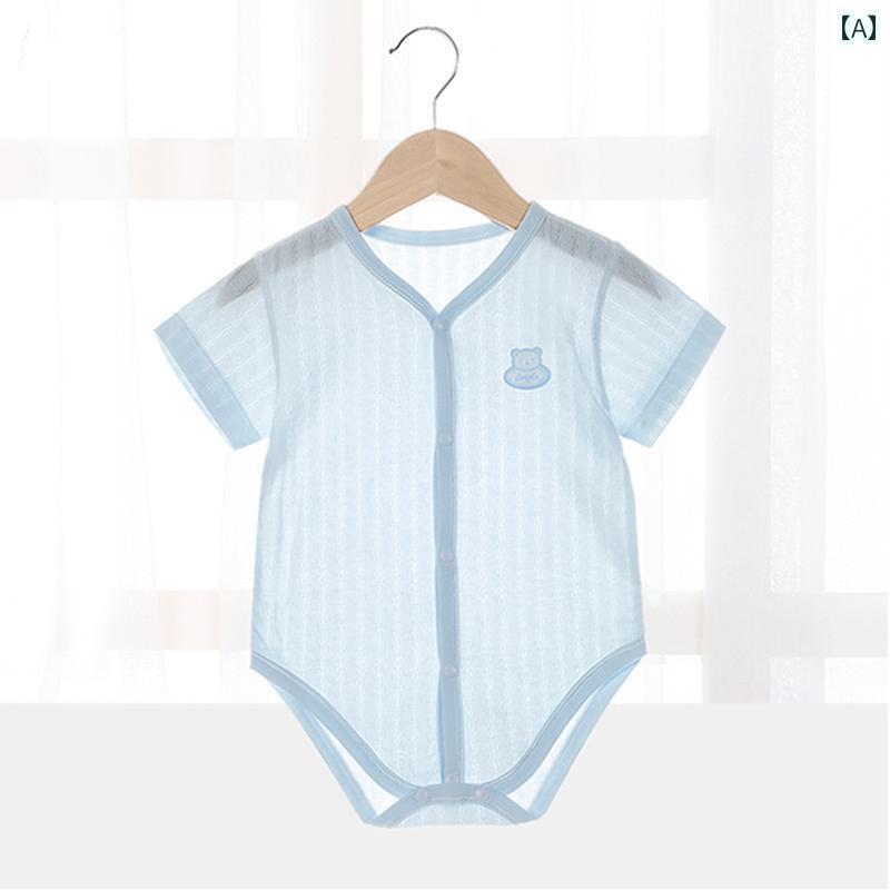 ベビー　服　赤ちゃん 新生児 ジャンプスーツ 夏用 薄手 ベビー 服 綿 夏服 三角 ロンパース 半袖