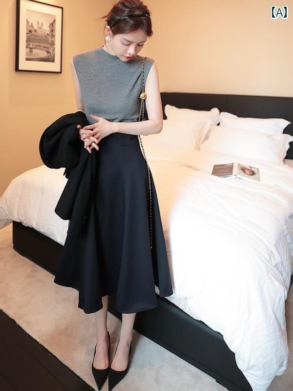 レディース　スカート　ハイウエスト DORACTR ウエストと ヒップの スカート 素晴らしい 製品 ツイル ウール 小さい ハイウエスト 散らばった 裾の