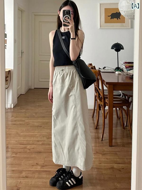 レディース スカート ハイウエスト アメリカン ワークウェア スカート 大きいサイズ 速乾 バックスリット ドローストリング ヒップ カバー ロング レディース mm スーパー スリム 春