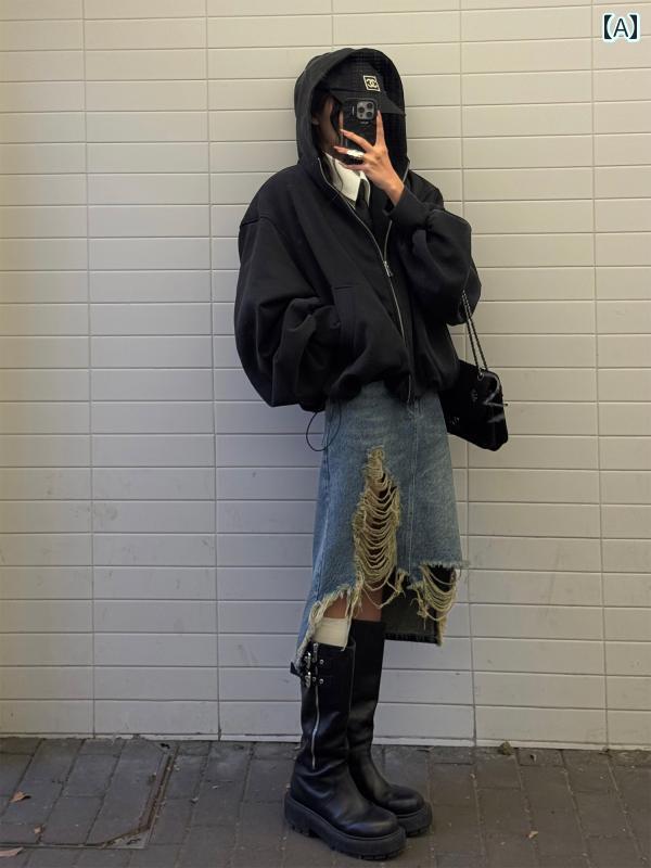 レディース　スカート　ハイウエスト ハン ハオ ティエン WARDEN EDGE ブルー ウォッシュデニム スカート 春秋 スリム イレギュラーヘムスカート