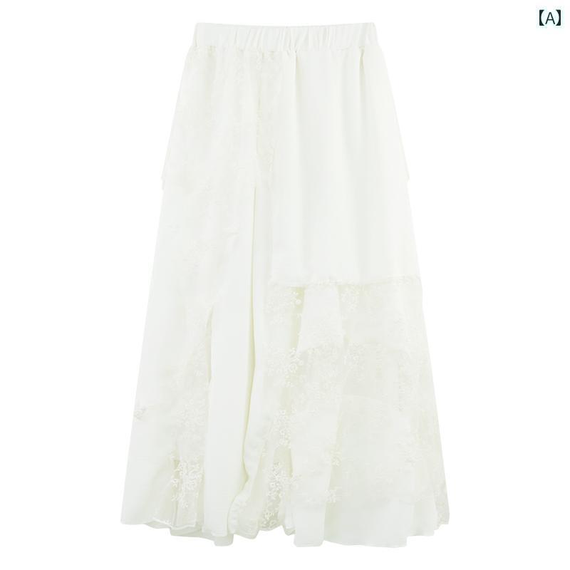 レディース スカート ハイウエスト マルチ ピース ヘビー レース メッシュ スカート 春の 大振り aライン ロング