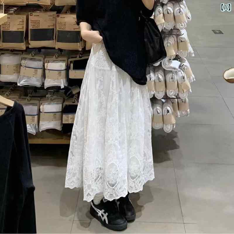 レディース　スカート　ハイウエスト ホワイト スカート レディース 春夏 2025新 レース aライン ハイウエスト フェアリー