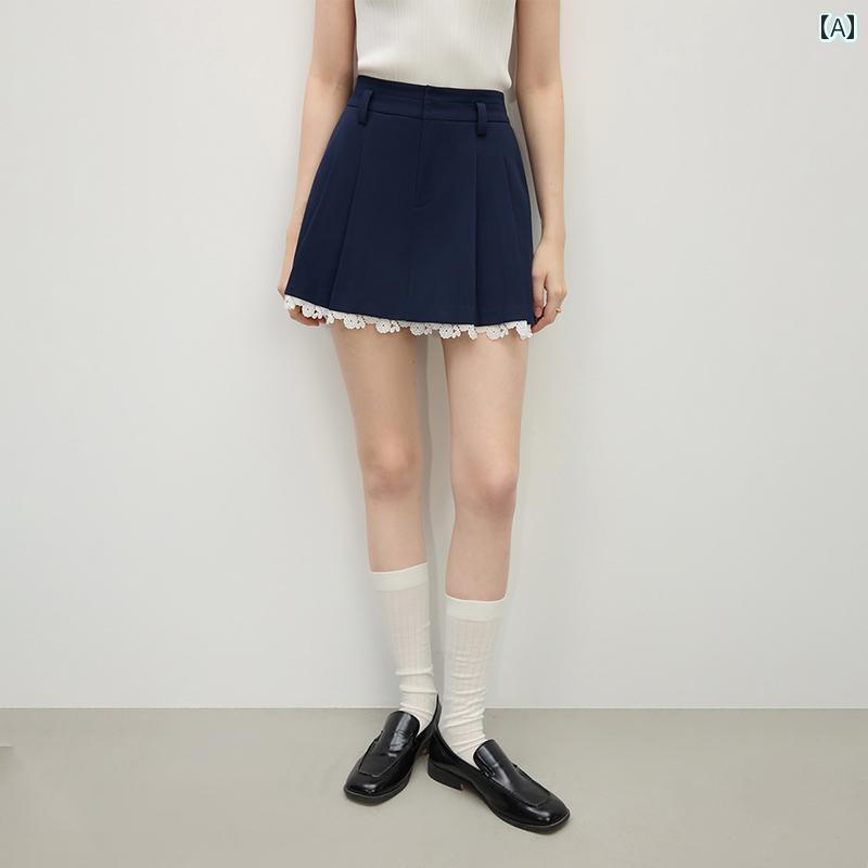 レディース　スカート　ハイウエスト ファン シラネ ン カレッジ スタイル aライン プリーツ ハイウエスト スカート 女性 2025 春 レース ショート 1203(4)