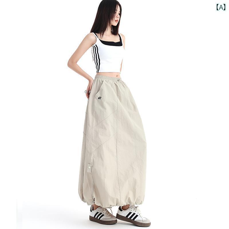 レディース スカート ハイウエスト 速乾 マウンテン ワークウェア スカート 夏用 レディース ハイウエストドローストリング アンブレラ aライン ミディアム ロング ふわふわ フラワー バッド