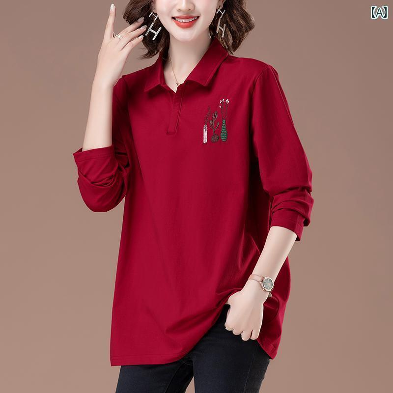 レディース　コート　ジャケット 大きいサイズ レディース コットン Tシャツ 長袖 春秋 中年 ママ ミデ..