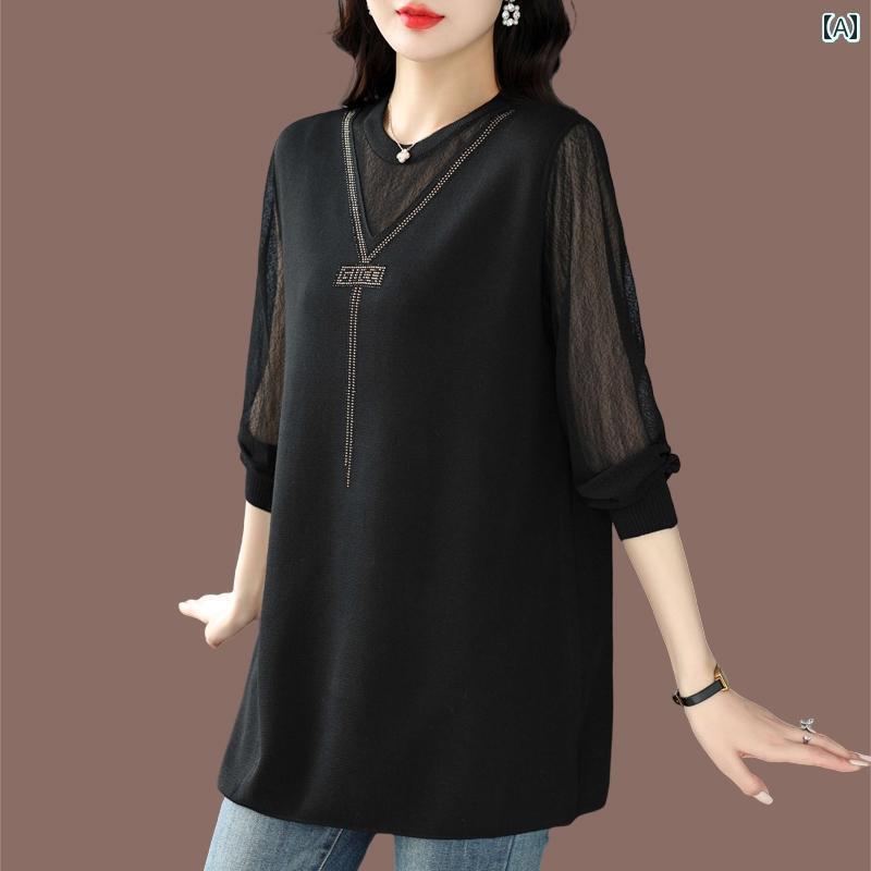 レディース　コート　ジャケット 太い mm 大きいサイズ 秋 長袖 Tシャツ 女性 桑 絹 ミドル 丈 腹 カバ..