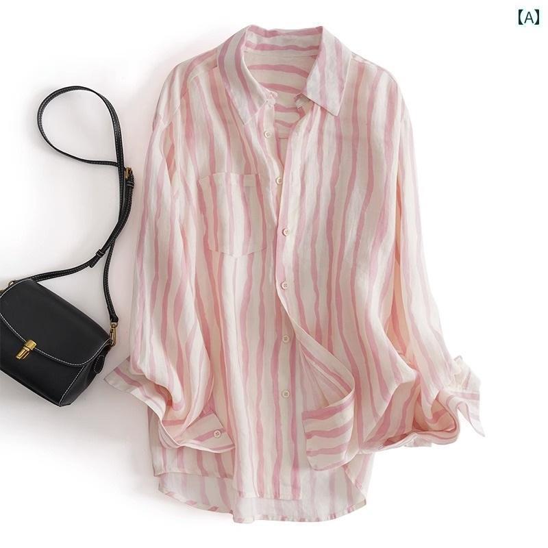 Yシャツ 無地 シンプル アウトレットストア レディース 服 ラミー 長袖 ストライプシャツ 春秋 ゆったり シャツ