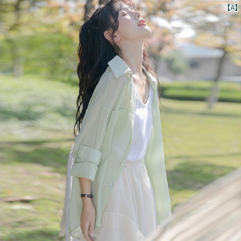 Other - Yシャツ　無地　シンプル シフォンシャツ 日焼け防止 服 カーディガン 薄手 レディース サスペンダー ドレス ベスト アウター カバー 夏 冷感 チュールジャケット
