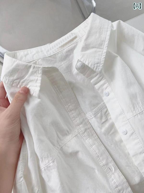 Yシャツ 無地 シンプル 女性が 内側と 外側で 着用 できる 白い シャツ 2024 初春の 大きいサイズ トップの な 綿 長袖