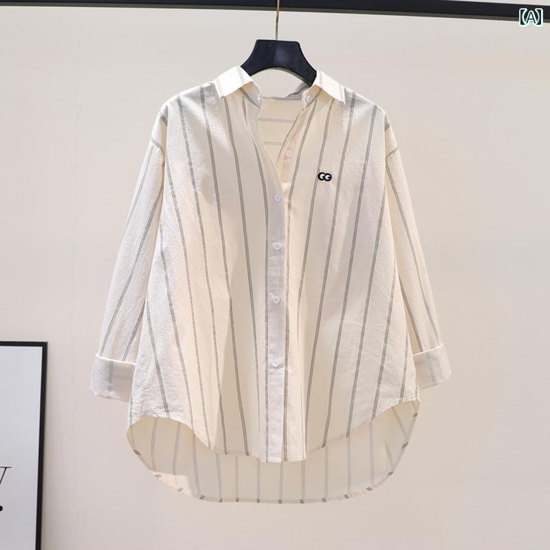 Other - Yシャツ　無地　シンプル ストライプ 刺繍 コットンシャツ レディース 春秋 韓国 ゆったり カジュアル 万能 シャツ トップス