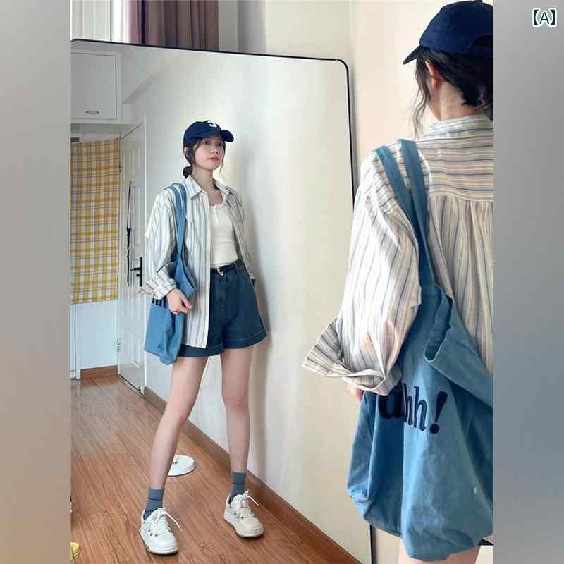 Yシャツ　無地　シンプル ストライプシャツジャケット レディース 春秋 2025 シャツ フレンチ 長袖 トップス 薄手