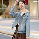 布 生地 無地 の 小さい 品物の 高級 デニムジャケット ショート 大きいサイズレディース 早春秋 レジャー 年齢を 減らす ジャケット 服