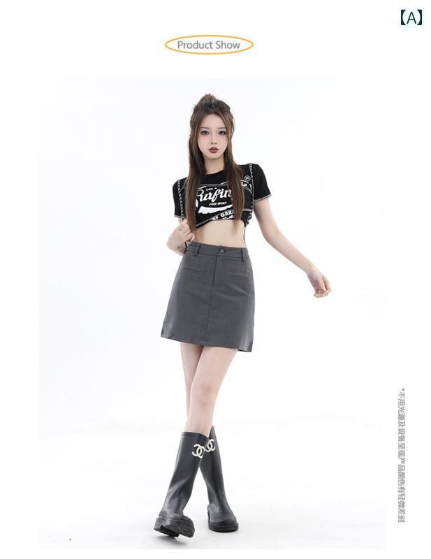 レディース　カジュアル　パンツ 女性用 グレー スーツ スカート 2024 秋冬 ハイウエスト スリム スモール ワーク aライン ミディアム 丈