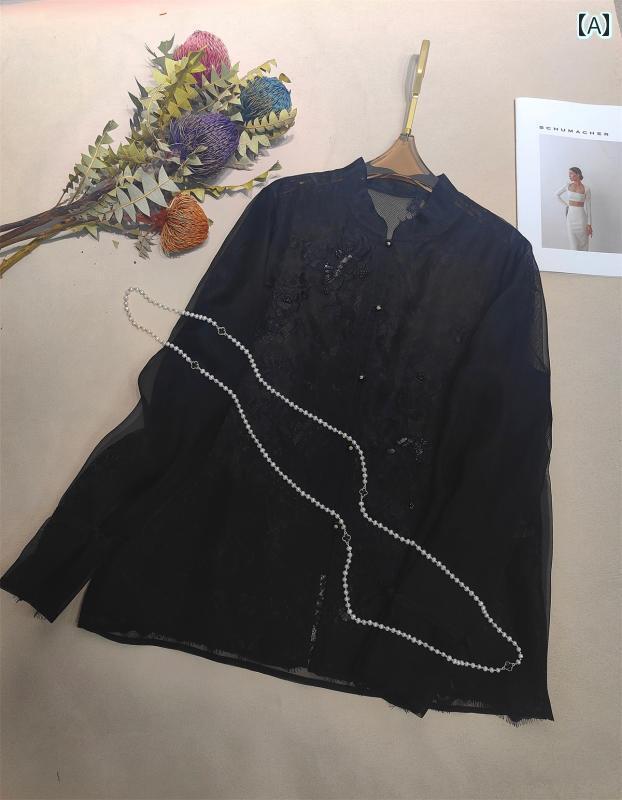 レディース　ニット　レース　シルク チャイナ風 の レイヤリング シャツ 女性 2025 春 シルクオーガン..