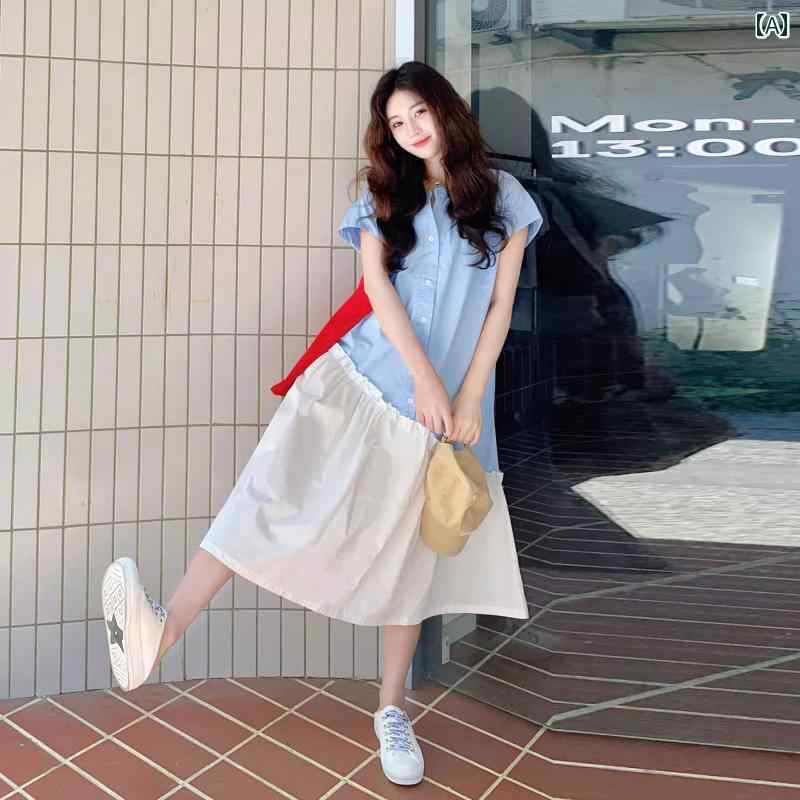 シャツ ドレス レディース デザイン コント ラスト カラーステッチ シャツ ドレス レディース 夏 新作 ..