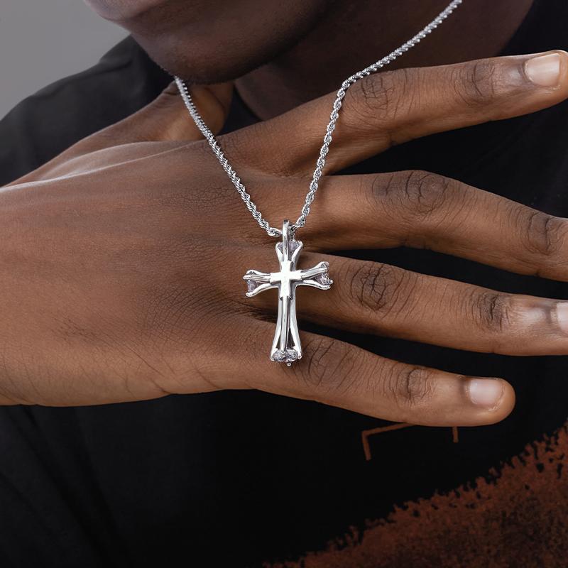 ネックレス　十字架　クロス GRGR S925 スター リング シルバー クロス ネックレス メンズ ヒップ ホップと アメリカ 象嵌 ジルコン ペンダント レディース 同じ スタイル(4)