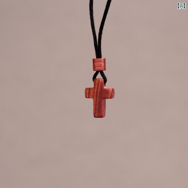 ネックレス 十字架 クロス の レッド サンダルウッド 黒檀 無垢材 クロス ペンダント 男女兼用 ネックレス グリーン 個性的な ジュエリー