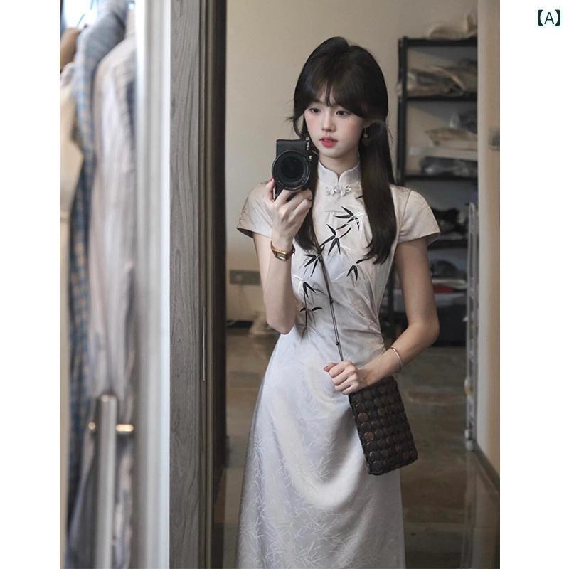 ドレス　レディース　チャイナドレス チャイナ風 民族 風の チャイナ ドレスの 少女の 夏 2025 小さい 高級 ロング スカート