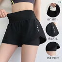 レディース ショーツ フィットネス ヨガ パンツ レディース ハイウエスト ヒップ リフト 伸縮性 ゆったり フェイク ツーピース 夏 ウエスト 通気性 速乾 ...