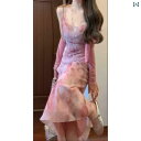 ドレス チャイナ レディース 春の 初めには チャイナ風 カーディガンと サスペンダー スカート スーツ チャイナ ドレスの フル セットを 合わせ 大きいサイズ ピンクの 民族 風 ドレスを 合わせます