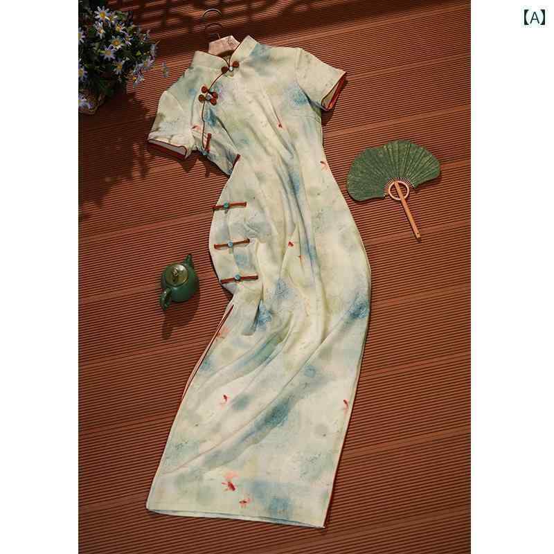 ドレス　チャイナ　レディース 華 曼 緒の 中国 チャイナ ドレスの ハイエンド 雰囲気 若見え 鯉は 2025年の 夏に 試験を 送る します