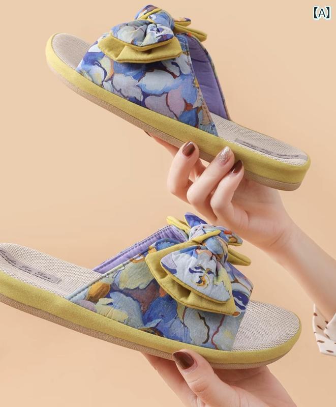 レディース　サンダル　スリッパ 嘉 利 福 オープントゥ スリッパ リネン ホーム 室内 ソフト ソール ..