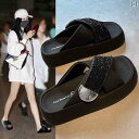 レディース サンダル スリッパ STELUの クロス 厚底 スリッパ 女性用 夏 ネット イン アウター 2024 サンダル