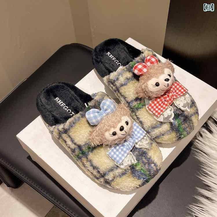 レディース　サンダル　スリッパ 冬 女の子 向け さわやかで かわいい シャーリー メイ コットンスリッパ つま先が 開いた ホーム チェック 柄 スリッパ 滑り止め 付きの アウトドア ファー