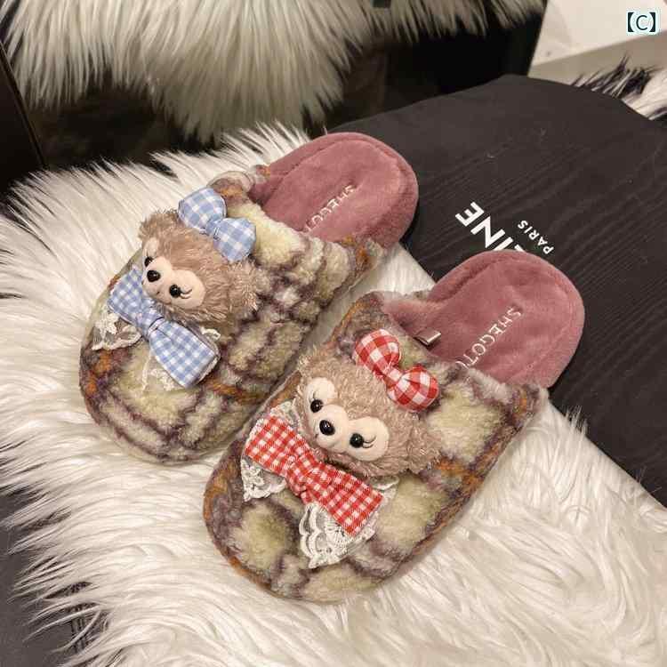 レディース　サンダル　スリッパ 冬 女の子 向け さわやかで かわいい シャーリー メイ コットンスリッパ つま先が 開いた ホーム チェック 柄 スリッパ 滑り止め 付きの アウトドア ファー