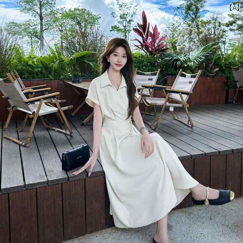 シャツ ワンピース レディース 気質 半袖 ワンピース 女性 2025 夏 馨 巨 美 たっぷり ウエスト スリム ロング スカート V ネック エレガント シャツ ワンピース