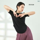 レディース エクササイズ パンツ ラウンドネックの モダン ダンス トレーニング スーツ トップス 女性用 教室用 基本 半袖 ジャズ ラテン フォーク ダンス...