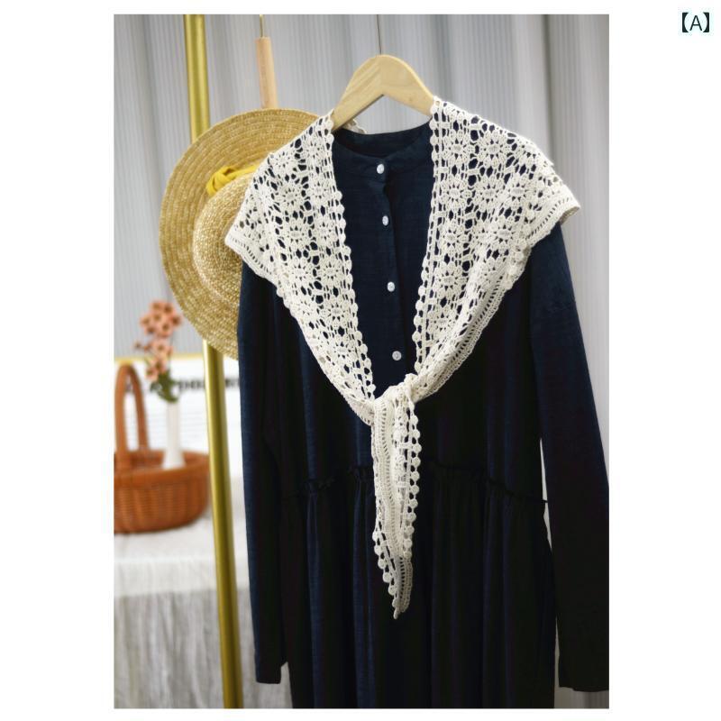 スカーフ　おしゃれ 綿の 厚手 フック フラワー トライアングル スカーフ 女性用 レース スモール ショ..