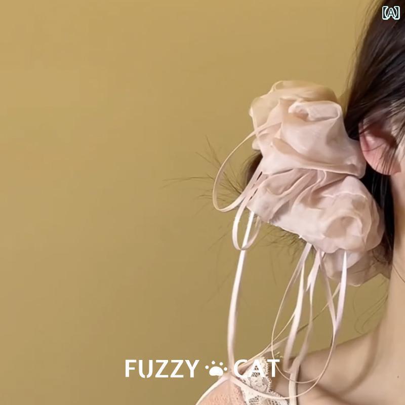 リボン　アクセサリー　ロープ 韓国 バレエ リボンの 弓 大腸 ヘア リング レディース フェアリーのの メッシュ ボール ヘッド ロープ