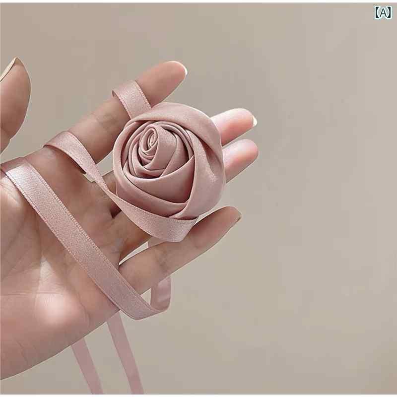 リボン　アクセサリー　ロープ ピンクの バラの リボン 編み ヘア アーティファクト ダブル ポニーテール ヘッド バンド 女性 2025 日常 着