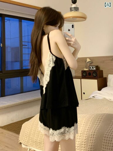 インナー レース キャミソール サスペンダー パジャマ レディース 夏用 モダール ベスト ショーツ セクシー レース バックレス ノースリーブ ホームウェア インナー レース キャミソール サスペンダー パジャマ レディース 夏用 モダール ベスト ショーツ セクシー レース バックレス ノースリーブ ホームウェア