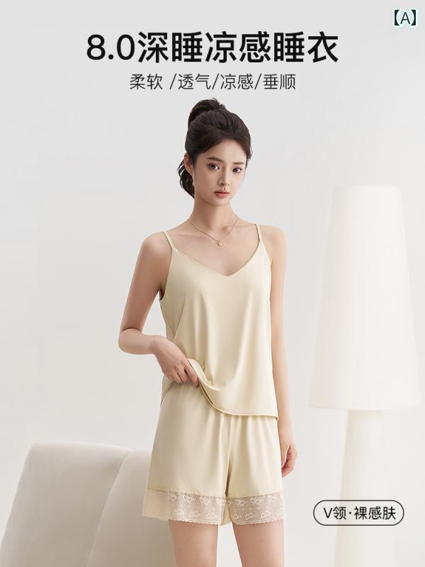 インナー レース キャミソール キャットマン 冷感 パジャマ レディース 夏 ノースリーブ キャミソール レース ショーツ ホームウェア スーツ 2025新 薄手